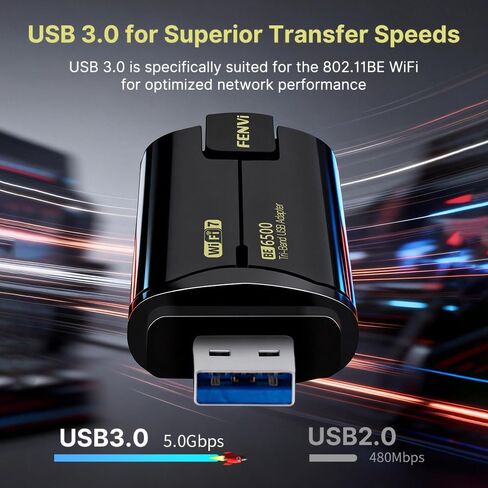 BE6500 WiFi 7 USB Adapter, Tri-Band 6GHz/5GHz/2.4GHz, 6.5Gbps High Speed, USB 3.0 Dual Antenna, 4K-QAM, Low Latency, for PC Gaming, Compatible with Windows 11/10 in Kuwait