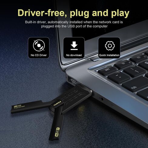 BE6500 WiFi 7 USB Adapter, Tri-Band 6GHz/5GHz/2.4GHz, 6.5Gbps High Speed, USB 3.0 Dual Antenna, 4K-QAM, Low Latency, for PC Gaming, Compatible with Windows 11/10 in Kuwait
