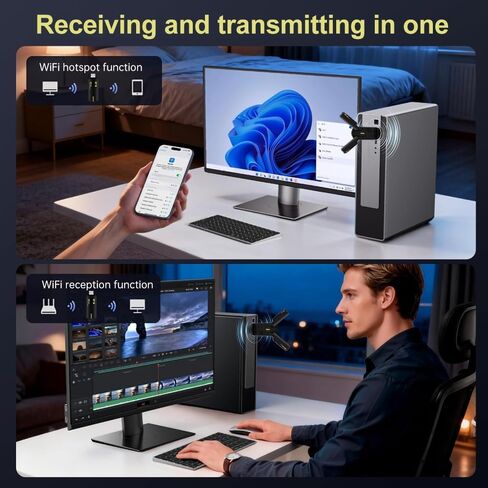 BE6500 WiFi 7 USB Adapter, Tri-Band 6GHz/5GHz/2.4GHz, 6.5Gbps High Speed, USB 3.0 Dual Antenna, 4K-QAM, Low Latency, for PC Gaming, Compatible with Windows 11/10 in Kuwait