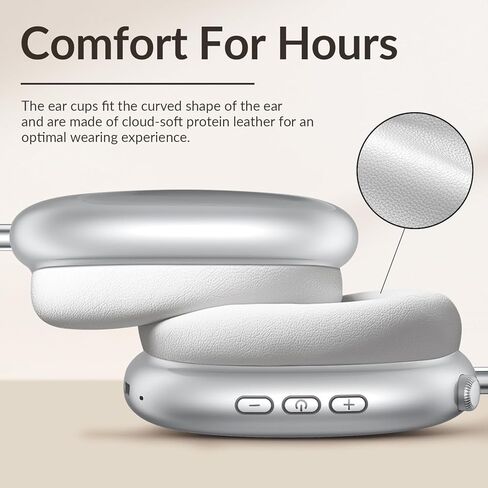 سماعات رأس Wentronic Y02 بخاصية إلغاء الضوضاء النشطة، بطارية 60 ساعة، 5 أوضاع موسيقى EQ، صوت عالي الدقة، صوت جهير عميق، سماعة رأس بلوتوث 5.4 لاسلكية قابلة للطي فوق الأذن، وسادات أذن جلدية قابلة للتنفس (فضي) in Kuwait