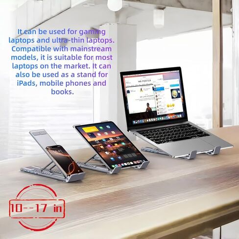 USB C Laptop Stand with Docking Station, 8-in-1 Adjustable Foldable Aluminum Laptop Riser with 4K HDMI, USB 3.0 Ports, 100W PD Fast Charging, Suitable for Home Office in Kuwait