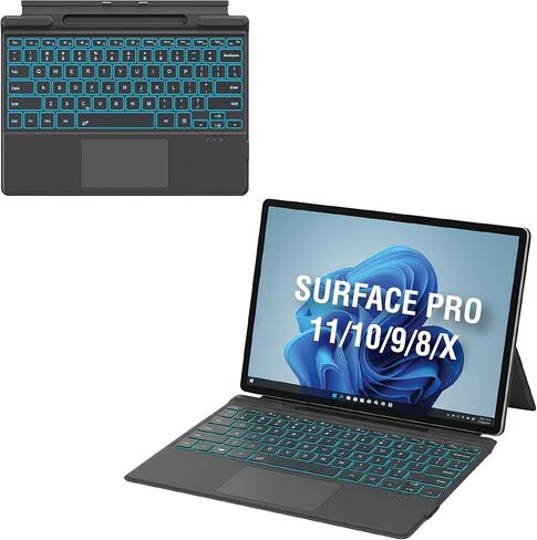 Surface Pro 11/10/9/8/X Keyboard with Trackpad – Wireless Bluetooth Type Cover, 7 Color Backlit Keys, Ultra Slim Magnetic Design, USB-C Rechargeable with Pen Holder in Kuwait