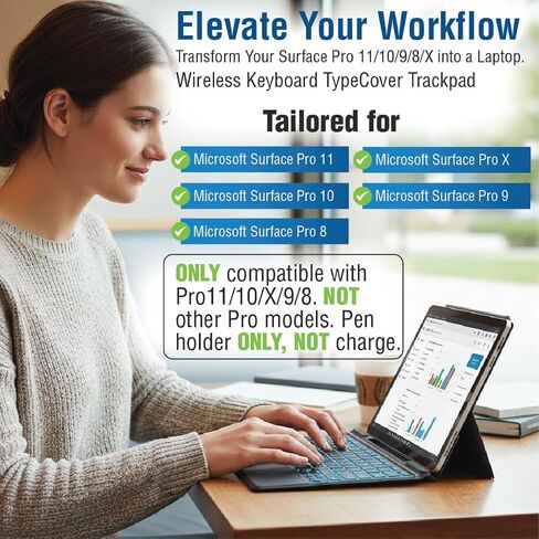 Surface Pro 11/10/9/8/X Keyboard with Trackpad – Wireless Bluetooth Type Cover, 7 Color Backlit Keys, Ultra Slim Magnetic Design, USB-C Rechargeable with Pen Holder in Kuwait