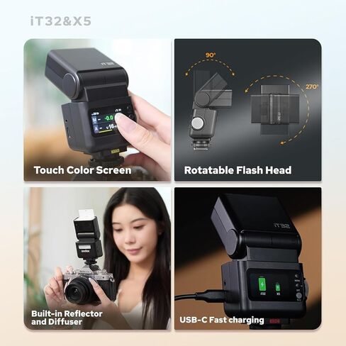 Flashpoint iT32 TTL HSS Flash for Sony with X5-S Trigger, 1/80000s HSS 2.4G Wireless Off-Camera Kit, Magnetic Quick Release & USB-C for Portrait Wedding Event Photography in Kuwait