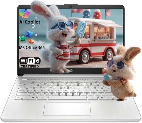 كمبيوتر محمول HP Stream 14 بوصة، HD BrightView، Intel Celeron N150 (>N4120)، ذاكرة الوصول العشوائي 4 جيجابايت، 128 جيجابايت UFS، Microsoft Office 365، Windows 11 S، USB-C، WiFi، كاميرا ويب 720 بكسل، مع ملحقات 5ave، فضي in Kuwait