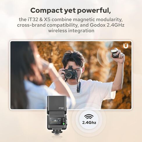 Flashpoint iT32 TTL HSS Flash for Sony with X5-S Trigger, 1/80000s HSS 2.4G Wireless Off-Camera Kit, Magnetic Quick Release & USB-C for Portrait Wedding Event Photography in Kuwait