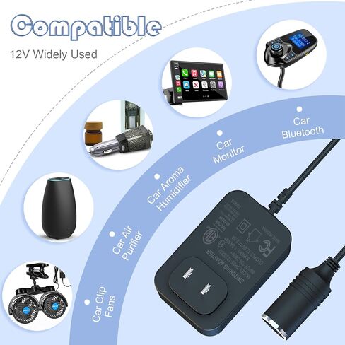 12V2A AC Power Adapter, wall Mounted Cigarette Lighter/Bucket line, Suitable for Charging car Cigarette lighters/Household appliances AC 120V-240V/DC 12V (24W) Compatible with 12V 1.0A 1.5A 2.0A in Kuwait
