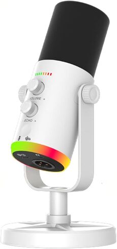 USB Condenser Dynamic Microphone, Studio Grade Audio with Mute Noise Reduction Echo Volume Controls, RGB Lighting 24bit 48KHz, for Streaming Gaming Recording Podcasts (White) in Saudi Arabia