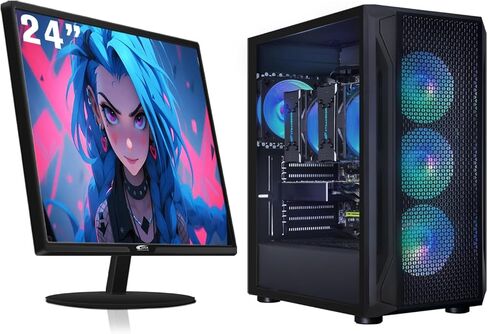 حزمة كمبيوتر ألعاب STGAubron مع شاشة LED FHD مقاس 24 بوصة - معالج Intel i7 Xeon E5 مزدوج يصل إلى 3.7 جيجا هرتز، Radeon RX 580 8G، 16G DDR4، 512G SSD، مروحة RGB x 4، Windows 11 in Kuwait