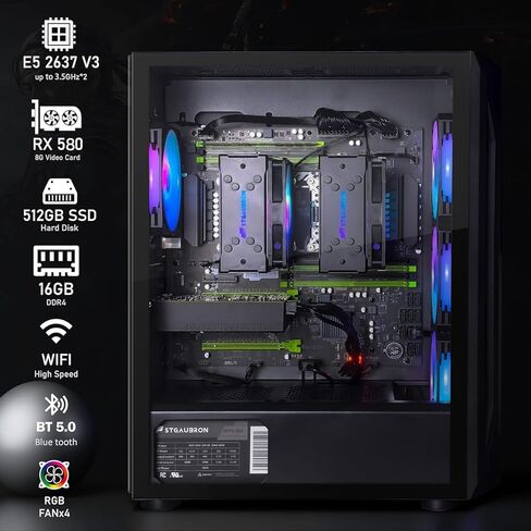 حزمة كمبيوتر ألعاب STGAubron مع شاشة LED FHD مقاس 24 بوصة - معالج Intel i7 Xeon E5 مزدوج يصل إلى 3.7 جيجا هرتز، Radeon RX 580 8G، 16G DDR4، 512G SSD، مروحة RGB x 4، Windows 11 in Kuwait