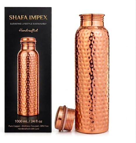 Copper Water Bottle - 34oz - Handcrafted Ayurvedic 100% Pure Copper Water Bottle for Drinking |Men & Women| Leak-Proof Lid BPA Free Non-Insulated & Eco Friendly with Premium Quality for Sport in Saudi Arabia