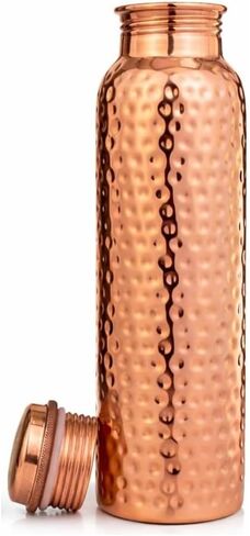 Copper Water Bottle - 34oz - Handcrafted Ayurvedic 100% Pure Copper Water Bottle for Drinking |Men & Women| Leak-Proof Lid BPA Free Non-Insulated & Eco Friendly with Premium Quality for Sport in Saudi Arabia