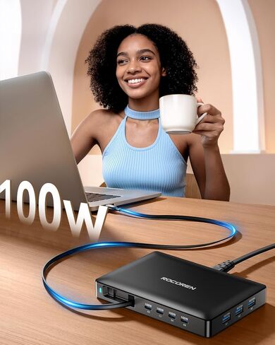 كتلة شاحن USB C بقدرة 560 واط، محطة شحن USB C رفيعة للغاية بـ 8 منافذ Rocoren مع كابل قابل للسحب، محور محطة شحن USB سريع 100 واط PD لأجهزة MacBook Pro/Air، iPad، iPhone 17/16/15، Samsung in Kuwait