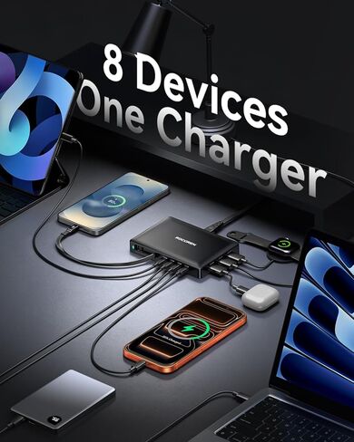 كتلة شاحن USB C بقدرة 560 واط، محطة شحن USB C رفيعة للغاية بـ 8 منافذ Rocoren مع كابل قابل للسحب، محور محطة شحن USB سريع 100 واط PD لأجهزة MacBook Pro/Air، iPad، iPhone 17/16/15، Samsung in Kuwait
