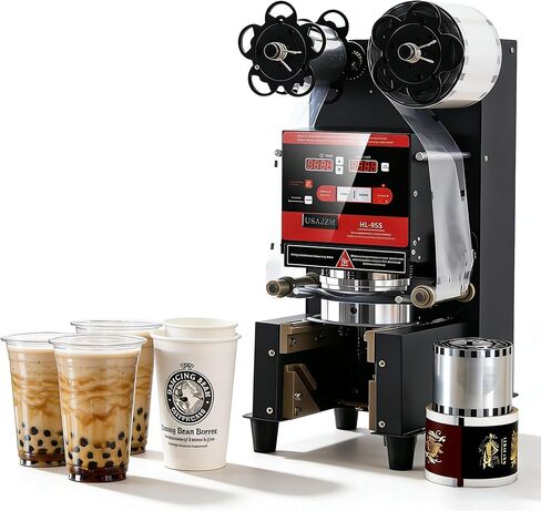 Cup Sealing Machine Full Automatic Electric Cup Sealer 500-600 Cups/H for 90/95mm Bubble Boba Milk Tea Coffee Cups with LCD Control Panel - Black in Kuwait