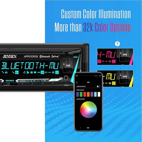 JENSEN MPR210RGB 12-Character LCD Single DIN RGB Custom Colors Car Stereo & JS6504 High-Performance 6.5-inch Car Speakers Bundle in Kuwait