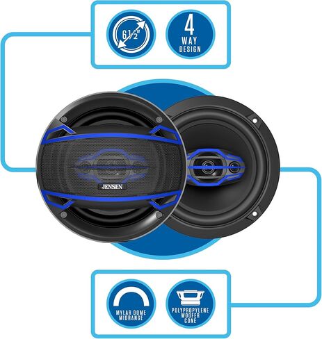 JENSEN MPR210RGB 12-Character LCD Single DIN RGB Custom Colors Car Stereo & JS6504 High-Performance 6.5-inch Car Speakers Bundle in Kuwait