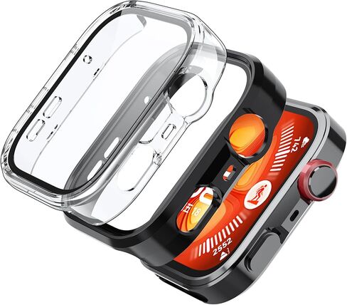 حافظة A-mazfit Active 3/Active 3 Premium، [عبوة من قطعتين] حافظة صلبة من البولي كربونات مع واقي شاشة من الزجاج المقوى، غطاء رفيع للغاية مقاوم للخدش - شفاف + أسود in Kuwait