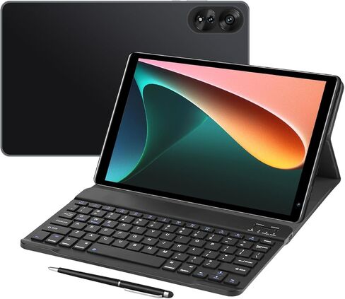 Android Tablet,10.1inch Tablet PC with Keyboard & Cases, 8-Core CPU, T860 GPU, 3GB+128GB(TF 256G), 4G LTE Dual SIM, BT5.0, GPS, WiFi 5, Face Unlock, Dual Cameras, 5000mAh Battery (Black, G2) in Kuwait