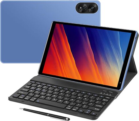Android Tablet,10.1inch Tablet PC with Keyboard & Cases, 8-Core CPU, T860 GPU, 3GB+128GB(TF 256G), 4G LTE Dual SIM, BT5.0, GPS, WiFi 5, Face Unlock, Dual Cameras, 5000mAh Battery (Black, G2) in Saudi Arabia