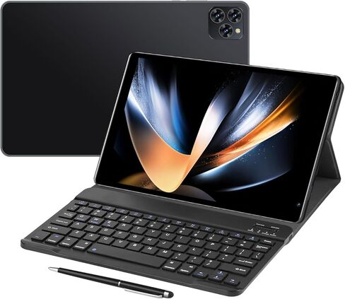 Android Tablet,10.1inch Tablet PC with Keyboard & Cases, 8-Core CPU, T860 GPU, 3GB+128GB(TF 256G), 4G LTE Dual SIM, BT5.0, GPS, WiFi 5, Face Unlock, Dual Cameras, 5000mAh Battery (Black, G2) in Saudi Arabia
