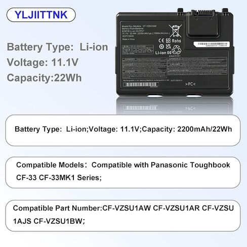 CF-VZSU1AW استبدال بطارية الكمبيوتر المحمول لباناسونيك تاوت بوك CF-33 سلسلة 2200mAh 11.1V 22Wh بطارية ليثيوم أيون قابلة للشحن in Kuwait