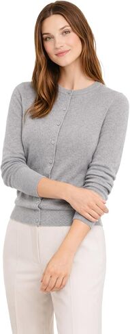 State Cashmere Women's 100% Pure Cashmere Button Front Long Sleeve Crew Neck Cardigan Sweater in Kuwait