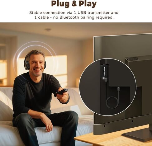 Holdsound Wireless Headphones for TV, BKM400 Over-Ear TV Headphones Wireless with Bluetooth USB Transmitter, Strong Compatibility, Up to 165 ft, No Delay and High Volume Output, 40 Hours Battery Life in Saudi Arabia