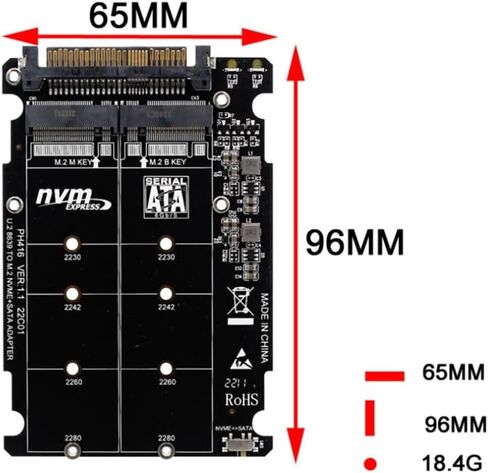 2X M.2 SSD إلى محول U.2 2In1 M.2 NVMe وSATA-Bus NGFF SSD إلى محول PCI-E U.2 محول PCIe M2، بدون غلاف in Kuwait