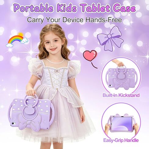Coolden for iPad (A16) 11th Generation Case 11 Inch 2025 iPad 10th Generation Case 10.9 Inch 2022 for Kids Girls Cute Bowknot Heart Silicone Shockproof Cover with Handle 360° Rotating Stand-Purple in Kuwait