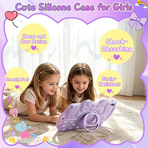 Coolden for iPad (A16) 11th Generation Case 11 Inch 2025 iPad 10th Generation Case 10.9 Inch 2022 for Kids Girls Cute Bowknot Heart Silicone Shockproof Cover with Handle 360° Rotating Stand-Purple in Kuwait