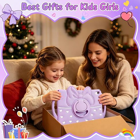 Coolden for iPad (A16) 11th Generation Case 11 Inch 2025 iPad 10th Generation Case 10.9 Inch 2022 for Kids Girls Cute Bowknot Heart Silicone Shockproof Cover with Handle 360° Rotating Stand-Purple in Kuwait