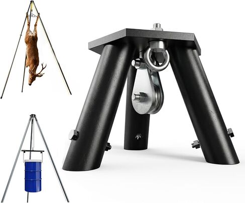 Heavy Duty Game Hoist Tripod with Pulley System - 1200 lb Capacity Steel Stand for Manual Lifting, Deer Skinning & Processing in Kuwait