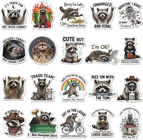 20 PCS Funny Raccoon Stickers Pack Trash Panda Meme Sarcastic Quotes Waterproof Vinyl Decals Adult Humor Laptop Water Bottle Phone Case Office Gift Animal Lover Possum Opossum Cute in Kuwait