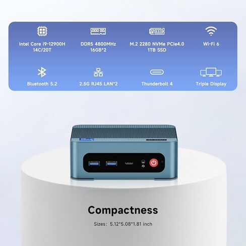 Reatan S8 Mini Gaming PC Intel Core I9 12900H 14C/20T 32GB DDR5 RAM 1TB SSD RJ45 LAN x2 ，4K Triple Display,Thunderbolt 4,Mini Desktop Gaming Computer Wi-Fi 6 /BT 5.2 in Kuwait