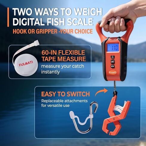 Fish Scale Floating Waterproof Digital Fishing Scale with Lip Grip, Replaceable Hook, LCD Display, 110lb Capacity, Auto Hold, Multiple Units(LB/OZ/KG), Included Measuring Tape – Ideal for Anglers in Kuwait