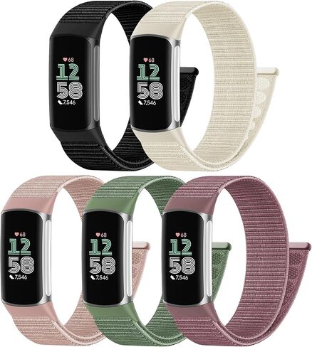 5 Pack Sport Loop Nylon Compatible with Fitbit Charge 6/Fitbit Charge 5 Bands, Soft Nylon Breathable Washable Replacement Wristband for Charge 6/Charge 5 Men Woman in Kuwait