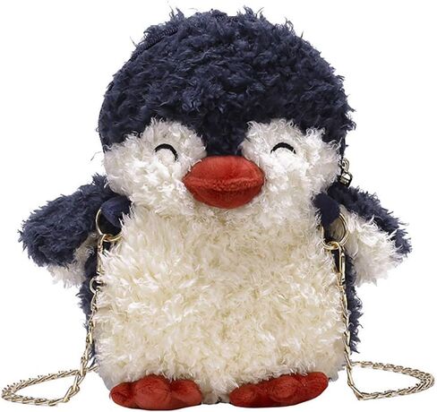 QZUnique Plush Penguin Purse for Women Fluffy Novelty Handbag Kawaii Crossbody Shoulder Bag Chain Wallet Sheep Chick Bear in Kuwait