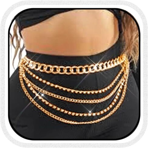 Bodiy متعدد الطبقات الخصر سلسلة حزام الكوبي كريستال سباركلي البطن سلاسل الهذيان الجسم مجوهرات اكسسوارات للنساء والفتيات in Saudi Arabia