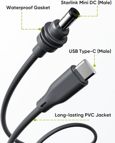 كابل Starlink Mini 100W، سلك USB C إلى DC مقاوم للماء بطول 6.6FT للتخييم في الهواء الطلق، ملحقات Starlink Mini 20AWG المتوافقة مع بنك الطاقة العالي وشاحن PD in Kuwait