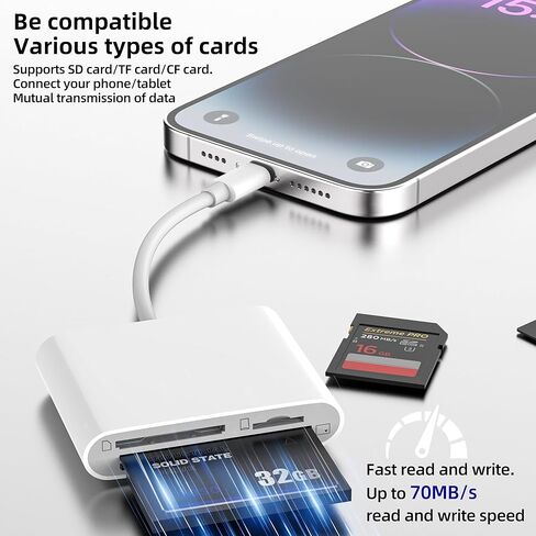 قارئ بطاقات Lightning to CF SD Micro SD (3in1) لهاتف iPhone 14 13 12 11 Pro Max محول الكاميرا الرقمية TF ذاكرة نقل الصور محول MFI معتمد لجهاز iPad Pro ملحقات التخزين الخارجية in Kuwait