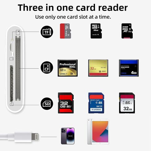 قارئ بطاقات Lightning to CF SD Micro SD (3in1) لهاتف iPhone 14 13 12 11 Pro Max محول الكاميرا الرقمية TF ذاكرة نقل الصور محول MFI معتمد لجهاز iPad Pro ملحقات التخزين الخارجية in Kuwait