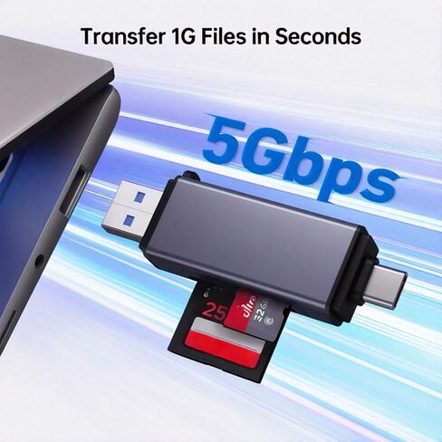 قارئ بطاقة SD، محول بطاقة ذاكرة USB C إلى SD Micro SD بفتحة مزدوجة متوافق مع iPhone 15 Pro/Max، MacBook Pro/Air 2023، iPad Pro، iMac، S23، XPS 17، Surface Book 3 والمزيد in Kuwait