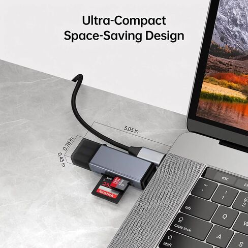 قارئ بطاقة SD، محول بطاقة ذاكرة USB C إلى SD Micro SD بفتحة مزدوجة متوافق مع iPhone 15 Pro/Max، MacBook Pro/Air 2023، iPad Pro، iMac، S23، XPS 17، Surface Book 3 والمزيد in Kuwait