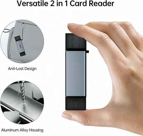 قارئ بطاقة SD، محول بطاقة ذاكرة USB C إلى SD Micro SD بفتحة مزدوجة متوافق مع iPhone 15 Pro/Max، MacBook Pro/Air 2023، iPad Pro، iMac، S23، XPS 17، Surface Book 3 والمزيد in Kuwait