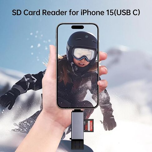 قارئ بطاقة SD، محول بطاقة ذاكرة USB C إلى SD Micro SD بفتحة مزدوجة متوافق مع iPhone 15 Pro/Max، MacBook Pro/Air 2023، iPad Pro، iMac، S23، XPS 17، Surface Book 3 والمزيد in Kuwait