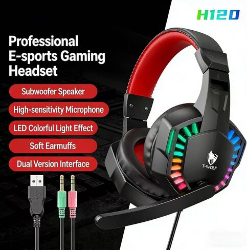سماعة ألعاب لوحدة تحكم PS4 PS5، سماعات رأس بخاصية إلغاء الضوضاء فوق الأذن مع ميكروفون، أغطية أذن ناعمة لسلسلة نينتندو، ضوء LED، صوت محيطي ستيريو 7.1 in Kuwait