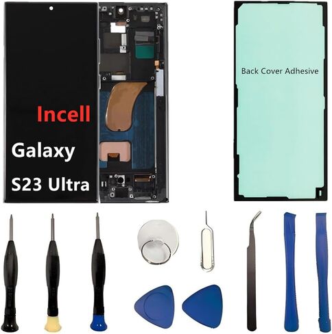 INCELL for Samsung Galaxy S23 Ultra Screen Replacement S23Ultra 5G LCD Display SM-S918U SM-S918U1 Display Touch Screen Assembly No Fingerprint. (with Black Frame+Back Cover Adhesive+Tools) in Saudi Arabia