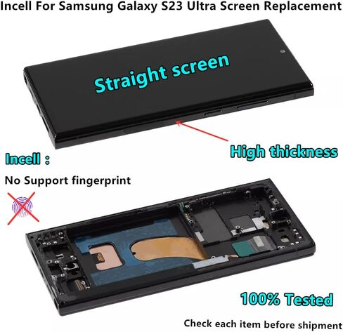 INCELL for Samsung Galaxy S23 Ultra Screen Replacement S23Ultra 5G LCD Display SM-S918U SM-S918U1 Display Touch Screen Assembly No Fingerprint. (with Black Frame+Back Cover Adhesive+Tools) in Saudi Arabia
