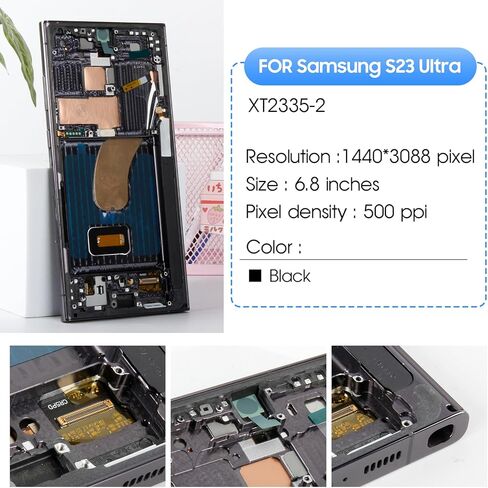 استبدال شاشة Samsung Galaxy S23 Ultra AMOLED مع إطار - مجموعة عرض كاملة ومجموعة أدوات كاملة - تصميم منطقة عرض زوايا مستديرة (إصدار أمريكي أسود) in Kuwait